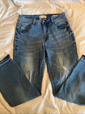 Lola Cropped Distressed Jeans in Blue Wash